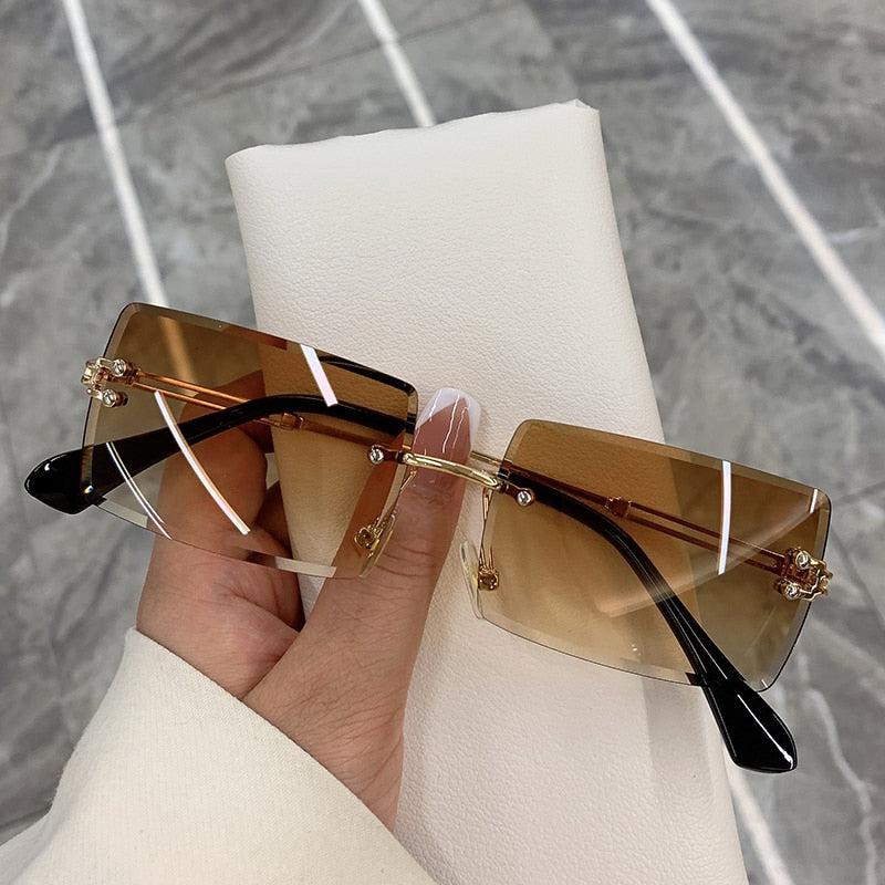 Rimless Tinted Square-Frame Sunglasses